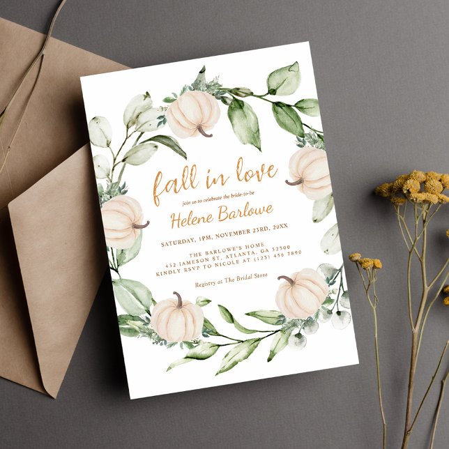 Convite Chá de panela de Pumpkin Fall Greenery (Pumpkin Fall Greenery Bridal Shower Invitation)
