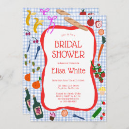 Convite Chá de panela de QR PERSONALIZADO de Gingham Picni