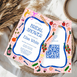 Convite Chá de panela de QR PERSONALIZADO de Gingham Picni