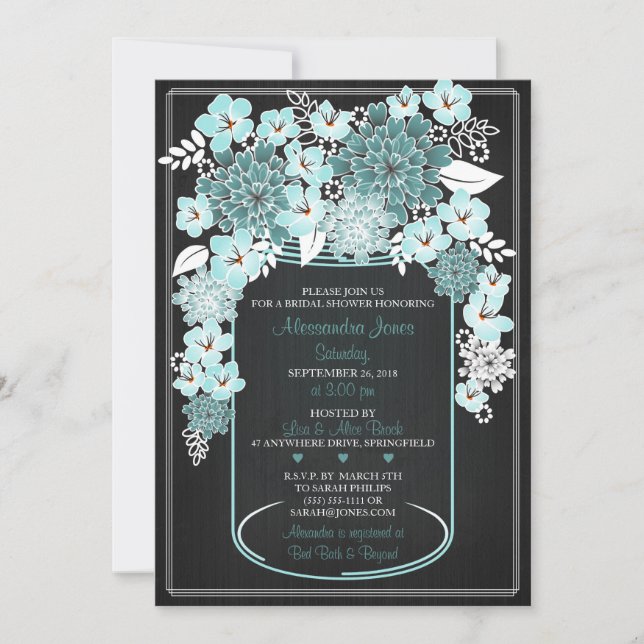 Convite Chá de panela de Quadro 4 de Mason Jar Floral Russ (Frente)