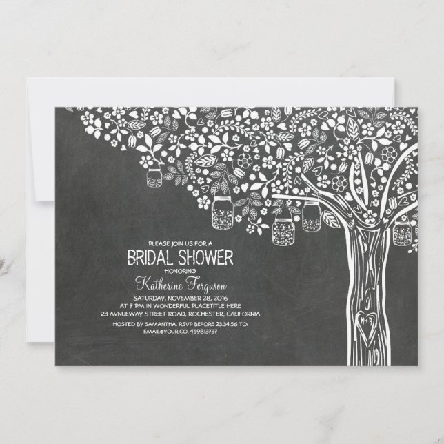 Convite Chá de panela de quadro chalkboard Tree Mason Jar  (Frente)