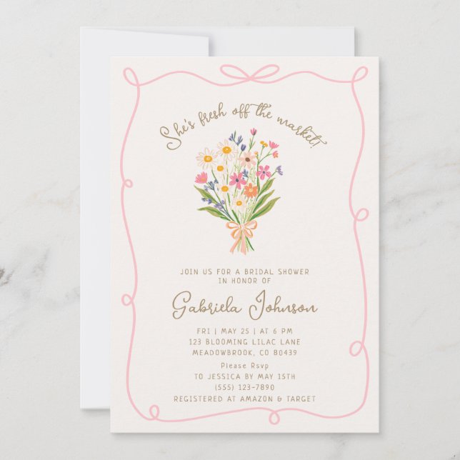 Convite Chá de panela de Quadro de Onda Branco rosa (Frente)