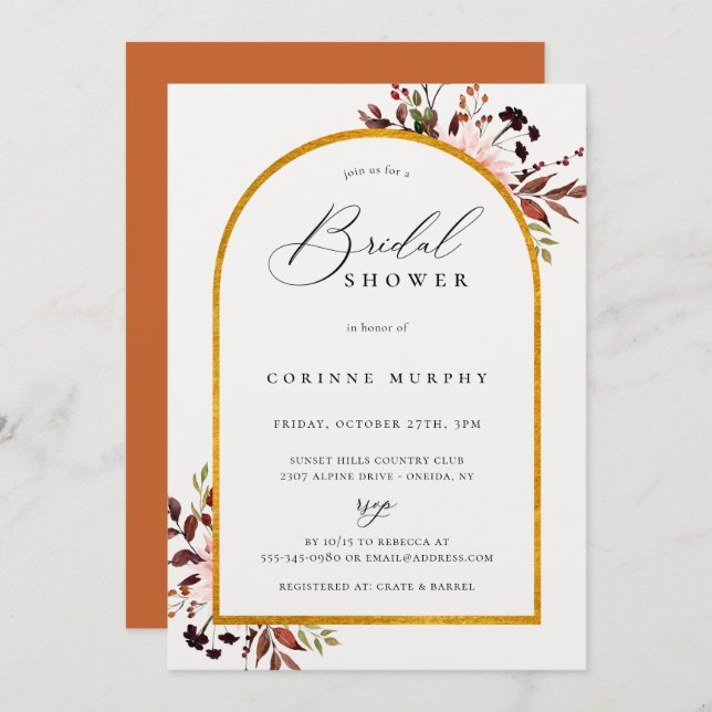 Convite Chá de panela de Quadro do Ouro Russo de outono (Frente/Verso)