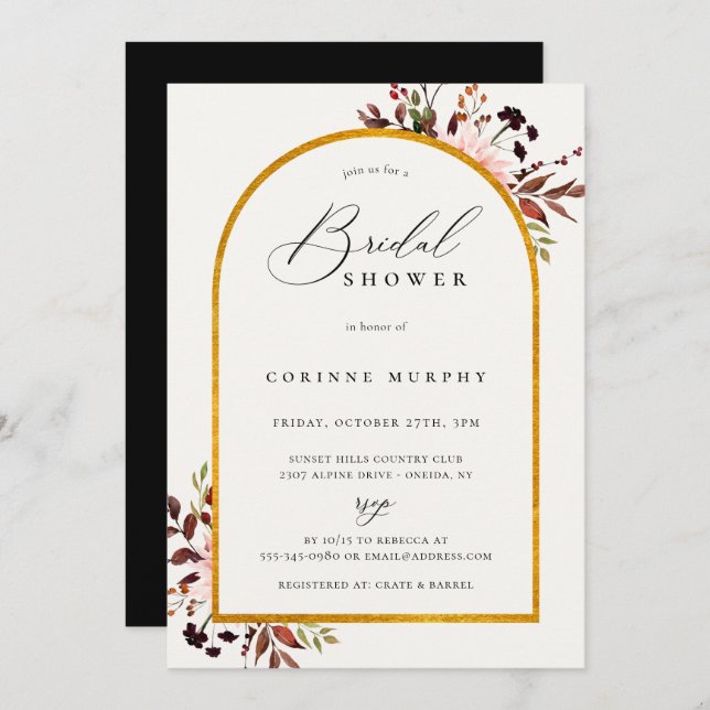 Convite Chá de panela de Quadro do Ouro Russo de outono (Frente/Verso)