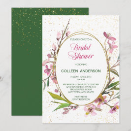 Convite Chá de panela de Quadro Dourado do Flor de Cereja
