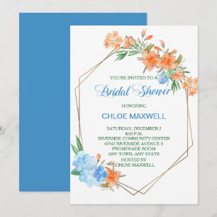 Convite Chá de panela de Quadro Floral Tangerina e Azul