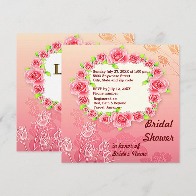 Convite Chá de panela de Quadro Rosa Rosa Rosa Rosa Rosa R (Frente/Verso)