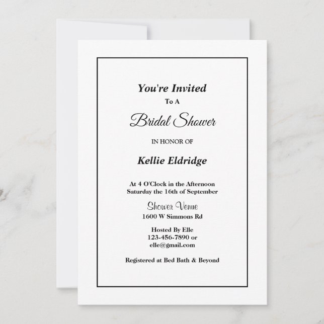 Convite Chá de panela de quadro simples branco (Frente)