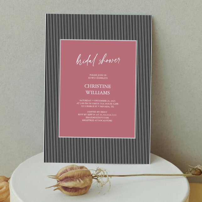 Convite Chá de panela de quadros com risca de Rosa empoeir (Modern Stripes & Rose Gold Bridal Shower Invitation Personalized)