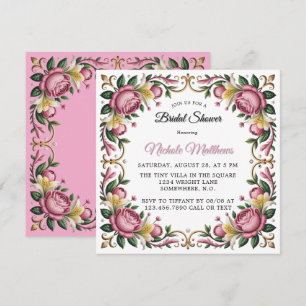 Convite Chá de panela de Quadros Rococo de Peonies Rosa