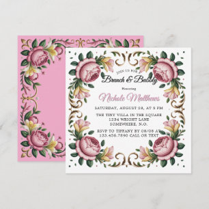Convite Chá de panela de Quadros Rococo de Peonies Rosa
