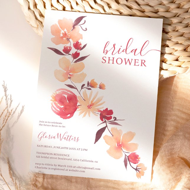 Convite Chá de panela de queda de flores beges-terracotta  (Criador carregado)