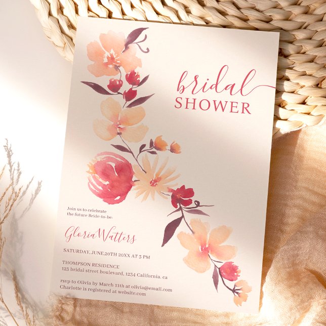 Convite Chá de panela de queda de flores beges-terracotta  (Criador carregado)