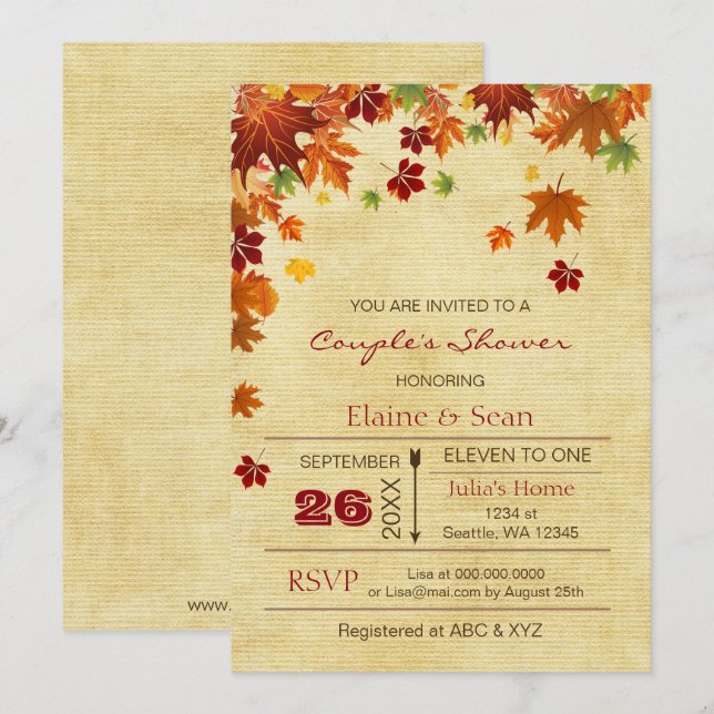 Convite Chá de panela de queda de folhas russas (Frente/Verso)