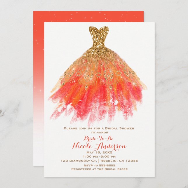 Convite Chá de panela de Queda do Vestido Glitorâneo Laran (Frente/Verso)