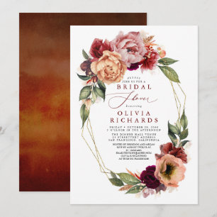 Convite Chá de panela de Queda Floral Vermelho Borgonha L