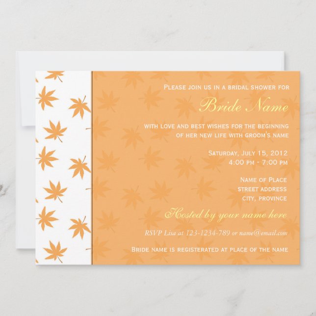 Convite Chá de panela de queda, folhas de outono. (Frente)