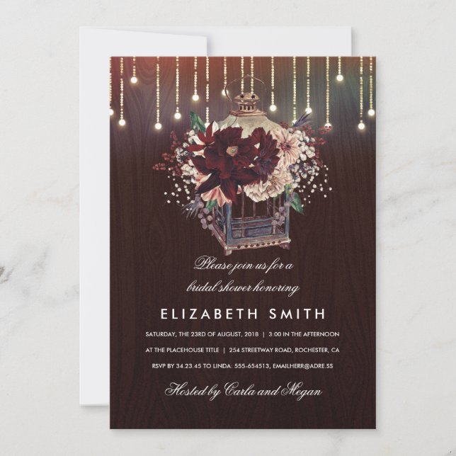 Convite Chá de panela de Queda Russa da Lanterna Floral Bu (Frente)