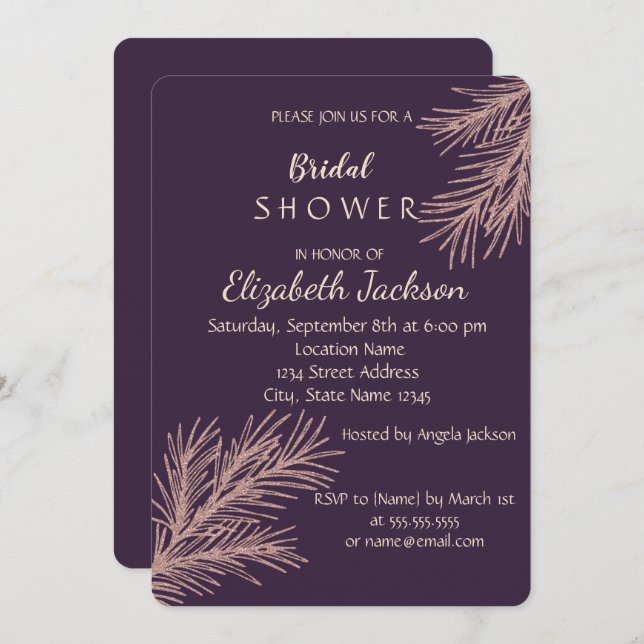 Convite Chá de panela de Ramificação de Glitter Chic Elega (Frente/Verso)