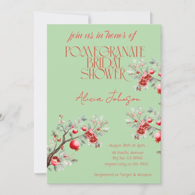 Convite Chá de panela de ramificação de Romegranato Blushi (Frente)