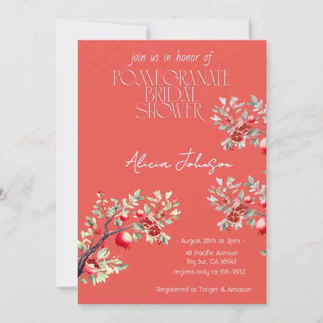 Convite Chá de panela de ramificação de Romegranato Blushi (Frente)