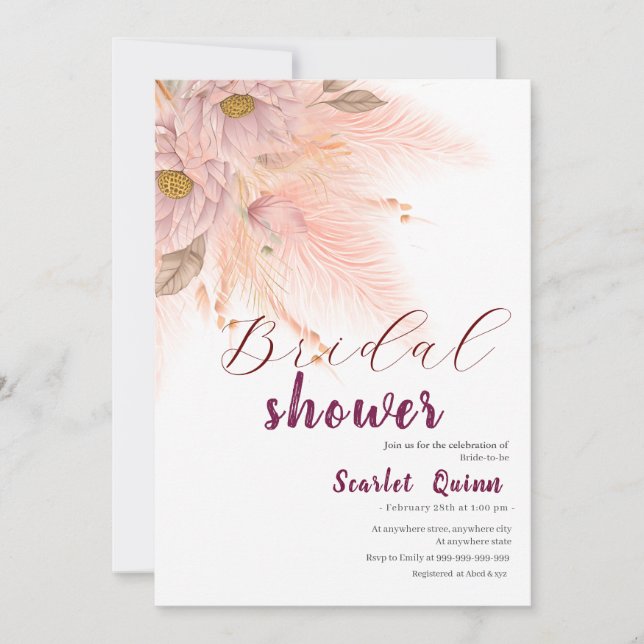 Convite Chá de panela de relva rosa-rosado moderno (Frente)