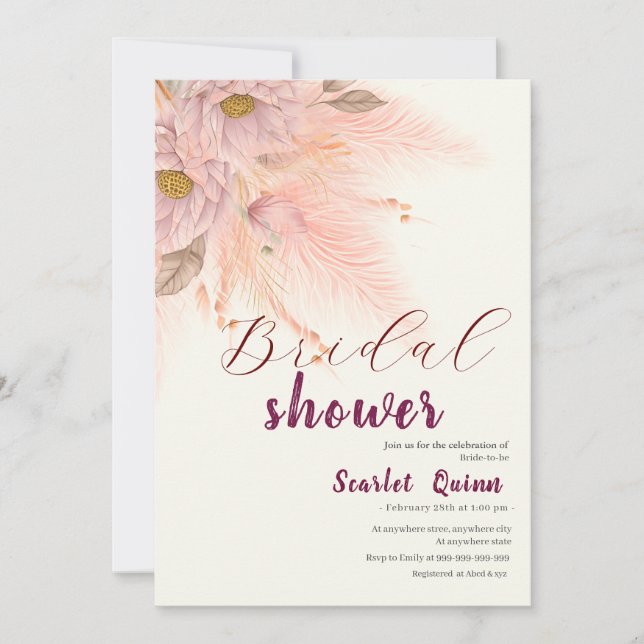 Convite Chá de panela de relva rosa-rosado moderno (Frente)