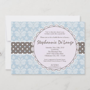 Convite chá de panela de rendas Azul Damask 5x7