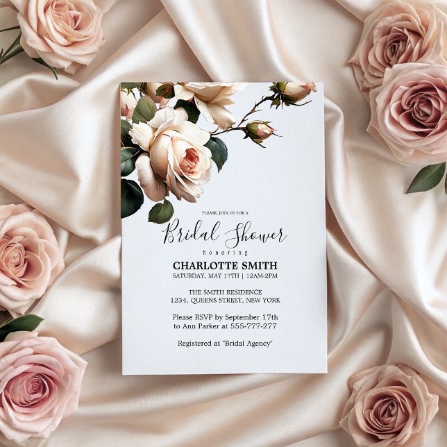 Convite Chá de panela de Rosa de óleo de bege Blush (Gorgeous Blush Beige Oil Rose Bridal Shower Invitation)