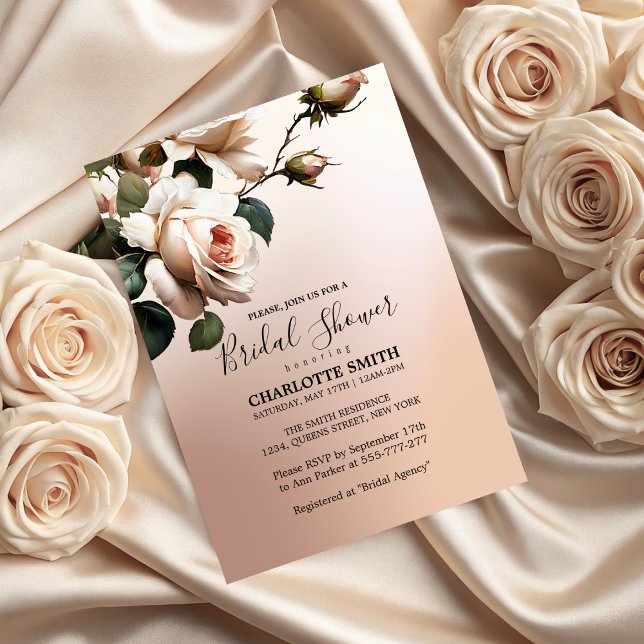 Convite Chá de panela de Rosa de óleo de bege Blush (Gorgeous Blush Beige Oil Rose Bridal Shower Invitation)