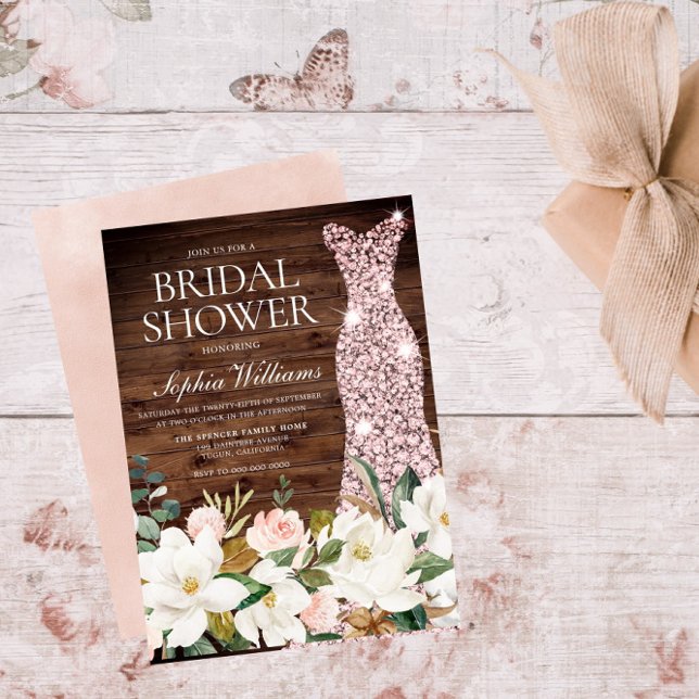 Convite Chá de panela de rosa Dourado Vestido Blush Branco (Criador carregado)