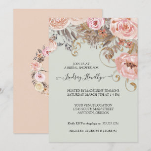 Convite Chá de panela de Rosa Floral Seco Boho Peach