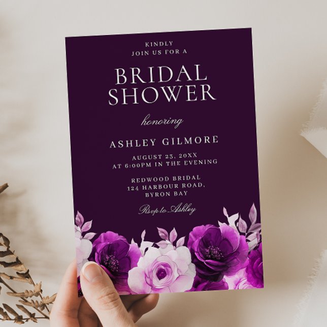 Convite Chá de panela de Rosa violeta púrpura Lilac-Elegan (Criador carregado)