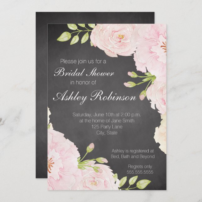 Convite Chá de panela de Rosas de aquarela (Frente/Verso)