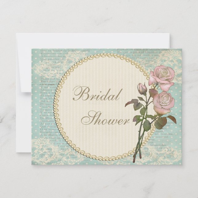 Convite Chá de panela de Rosas de Chiques de Pérolas e de  (Frente)