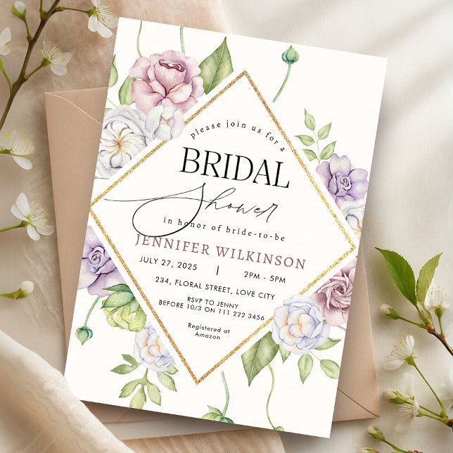 Convite Chá de panela de Rosas Florais Mauve Dusty Rosa (Mauve Dusty Pink Floral Roses Bridal Shower Invitation)