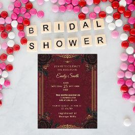 Convite Chá de panela de Rosas Gótico Romance Burgundy&Blc