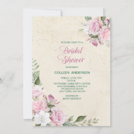 Convite Chá de panela de Rosas rosa