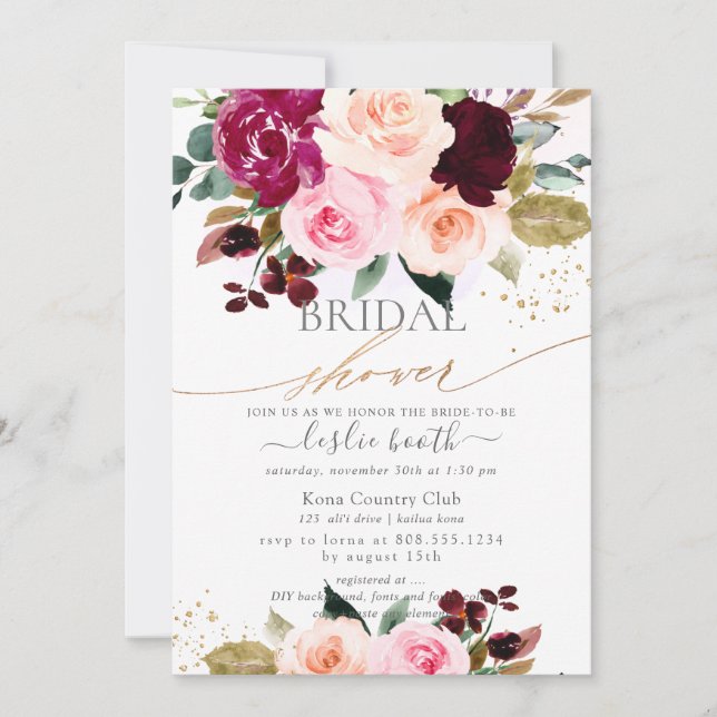 Convite Chá de panela de rosas rosa embebidas em borracha (Frente)