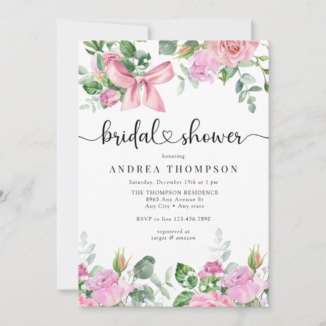 Convite Chá de panela de Rosas Rosa-Esbranquiçadas com Cob (Frente)