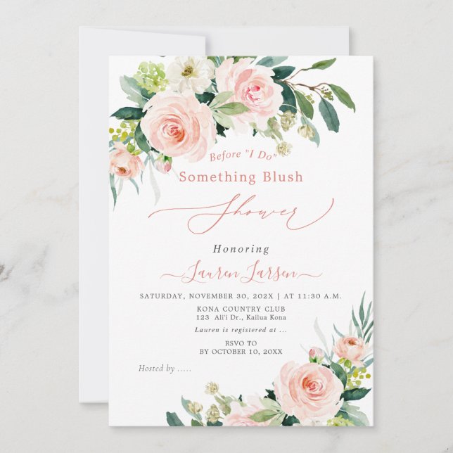 Convite Chá de panela de Rosas Rosa Rosa Blush do ArtsApp  (Frente)