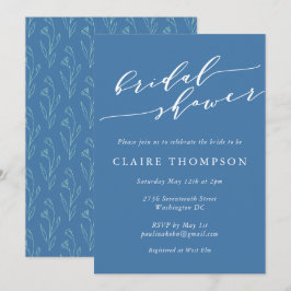 Convite Chá de panela de Script Azul de Arte Floral Modern