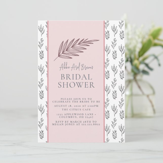 Convite Chá de panela de Script Blush de Texto Rosado Míni (Em pé/Frente)