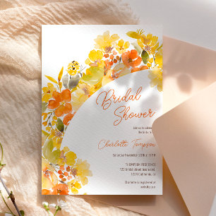 Convite Chá de panela de script de flores amarelas do boho