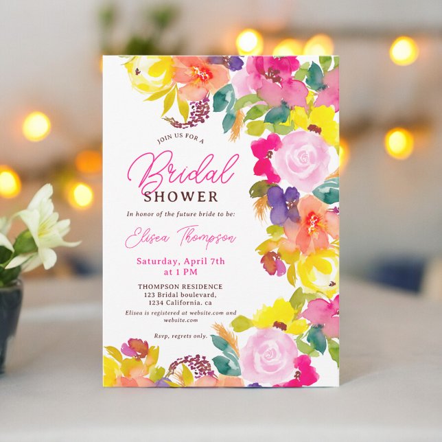 Convite Chá de panela de script de flores em negrito moder (Modern boho bold flowers script bridal shower invitation)
