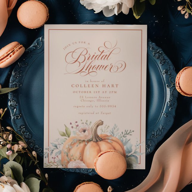 Convite Chá de panela de Script de Pumpkin Floral de Queda (Criador carregado)