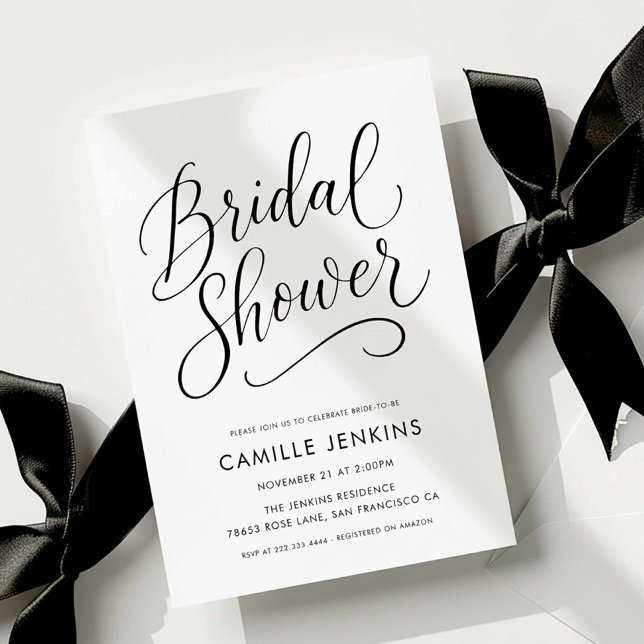 Convite Chá de panela de Script Elegante Moderno (Modern Calligraphy Bridal Shower Invitation)