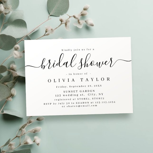 Convite Chá de panela de script elegante moderno (Modern simple elegant script bridal shower invitation)