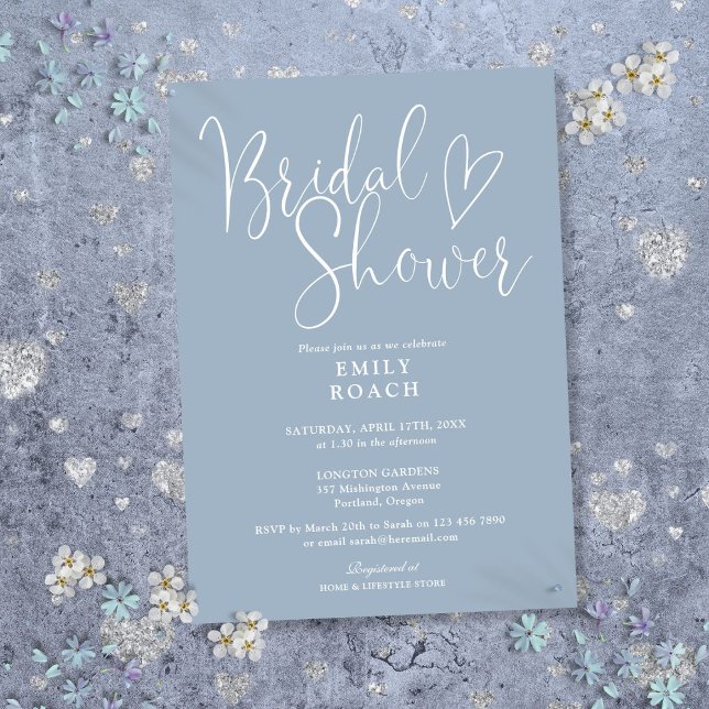 Convite Chá de panela de Script Elegante Moderno Dusty Blu (Dusty Blue Modern Elegant Script Bridal Shower Invitation)