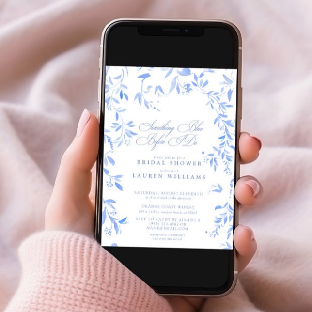 Convite Chá de panela de Script Floral Azul (Criador carregado)